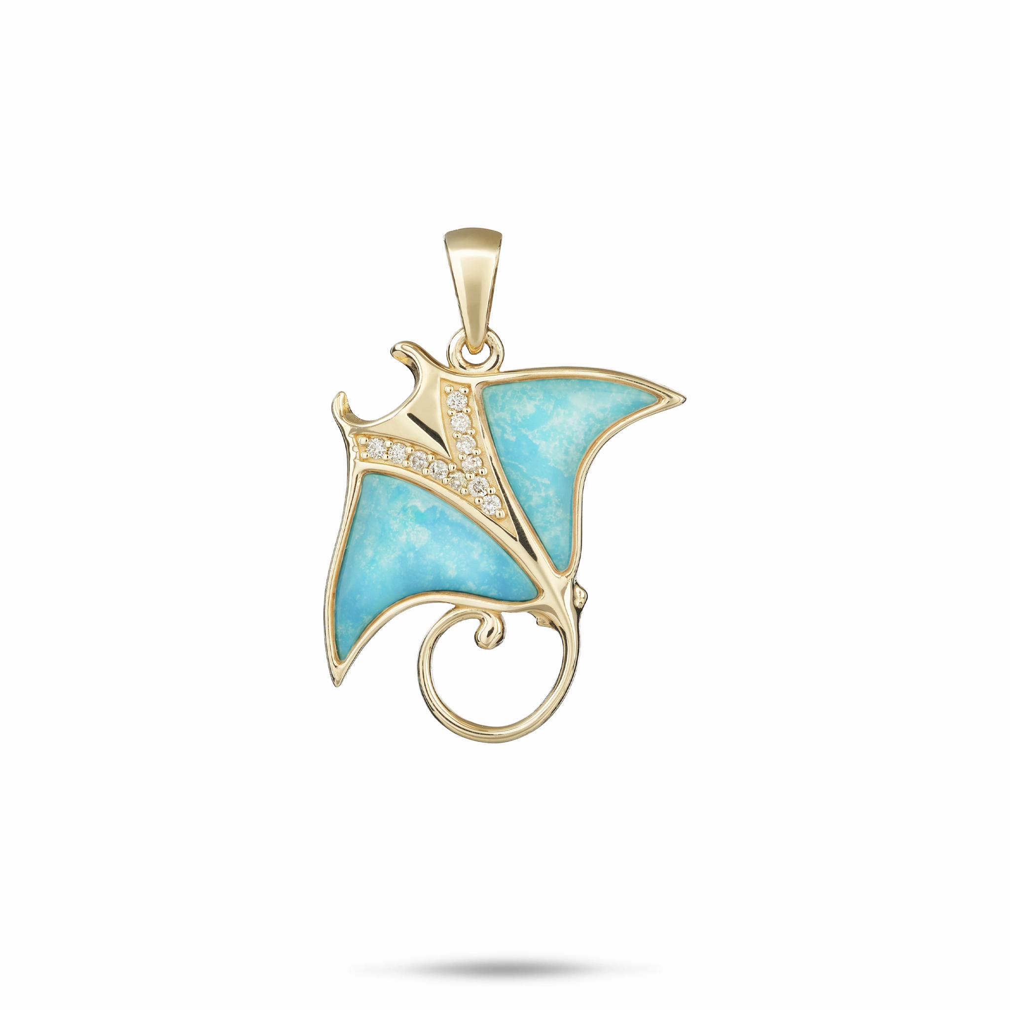Lovely Present Sealife Manta Ray Turquoise Pendant in Gold with Diamonds - 21mm