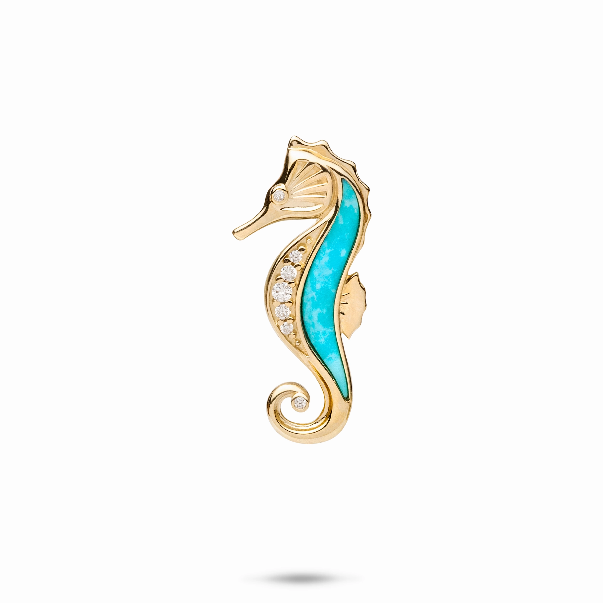 Personalized Item Sealife Seahorse Turquoise Pendant in Gold with Diamonds - 27mm