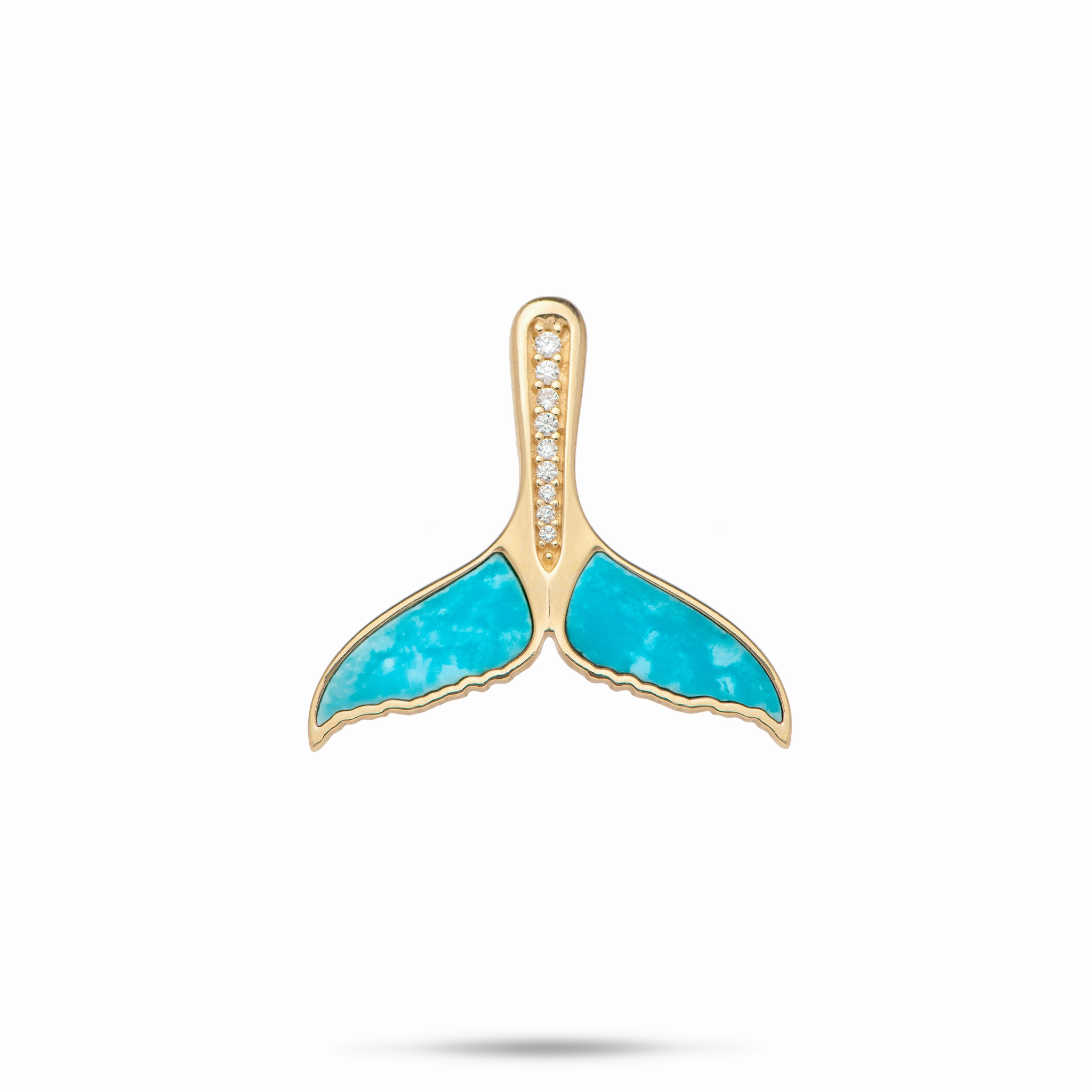 Sealife Whale Tail Turquoise Pendant in Gold with Diamonds - 22mm Subtle Elegance