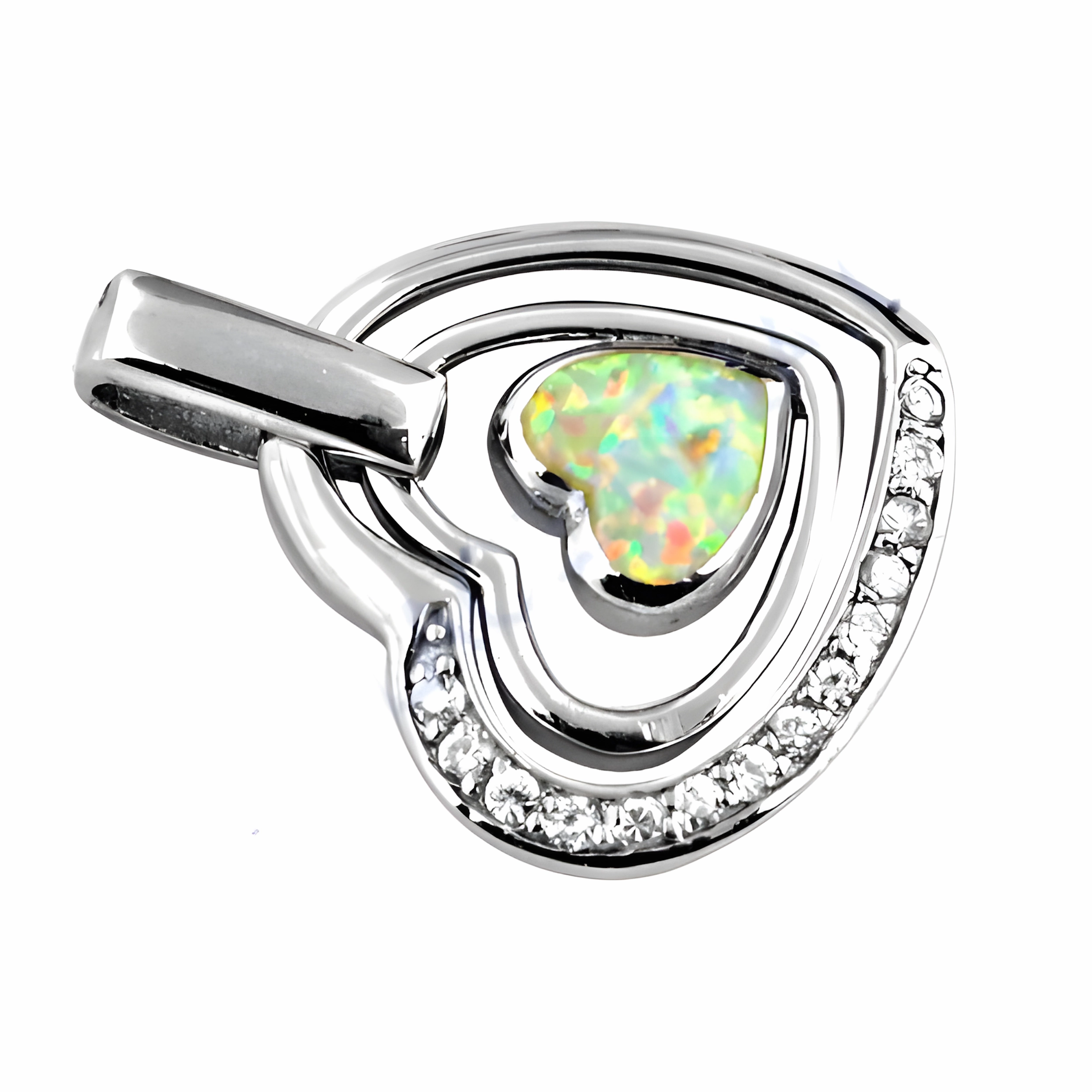 Romantic Heart Style Silver Pendant with Inlay Cubic Zirconia Party Jewelry