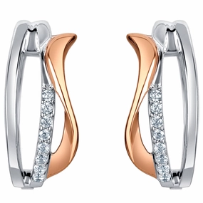 Oversized Ornament Two-Tone Sterling Silver Ribboned Tide Small Huggie Hoop Earrings