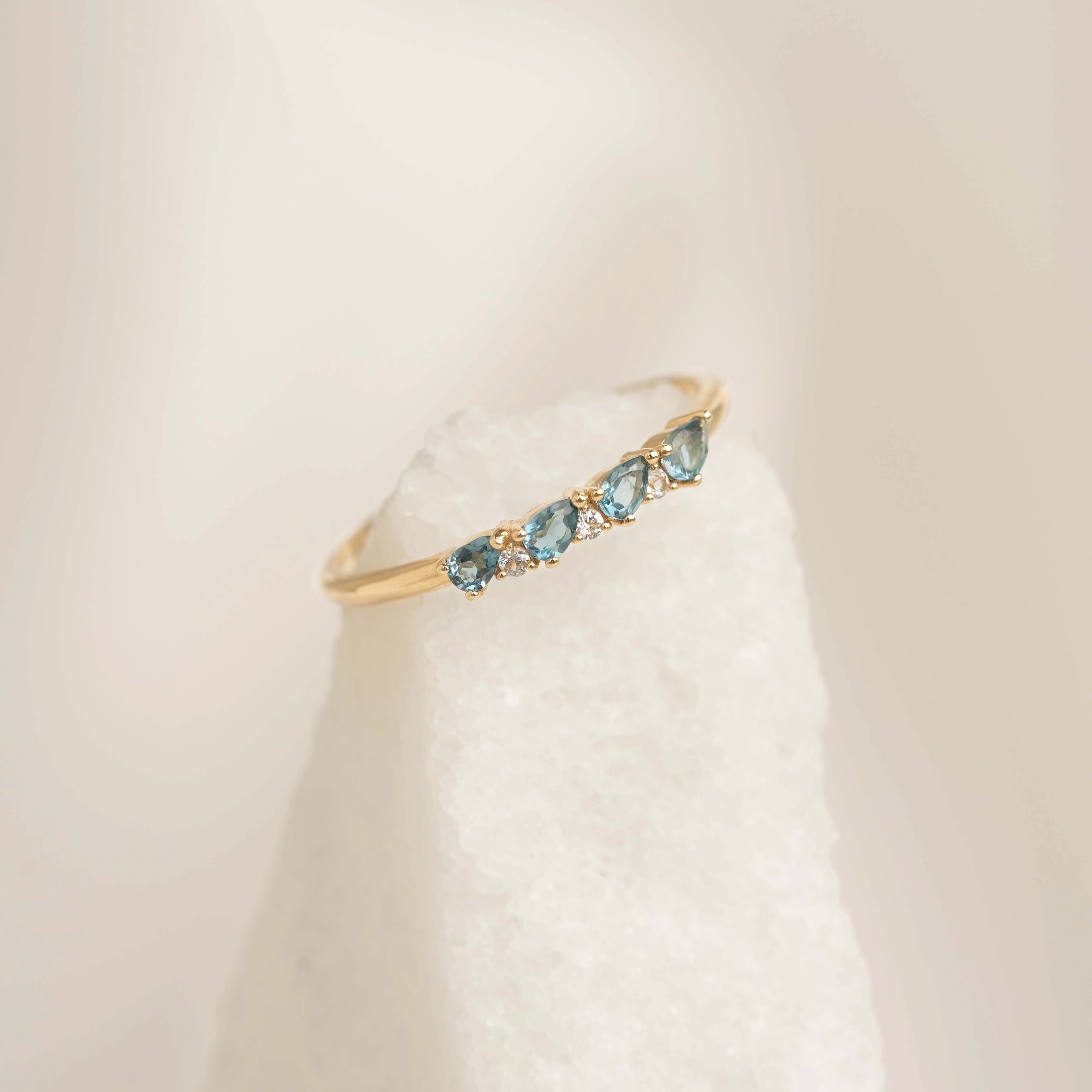 September Birthstone Pear Ring 14k Gold - London Blue Topaz and Diamond Ceremonial Purpose