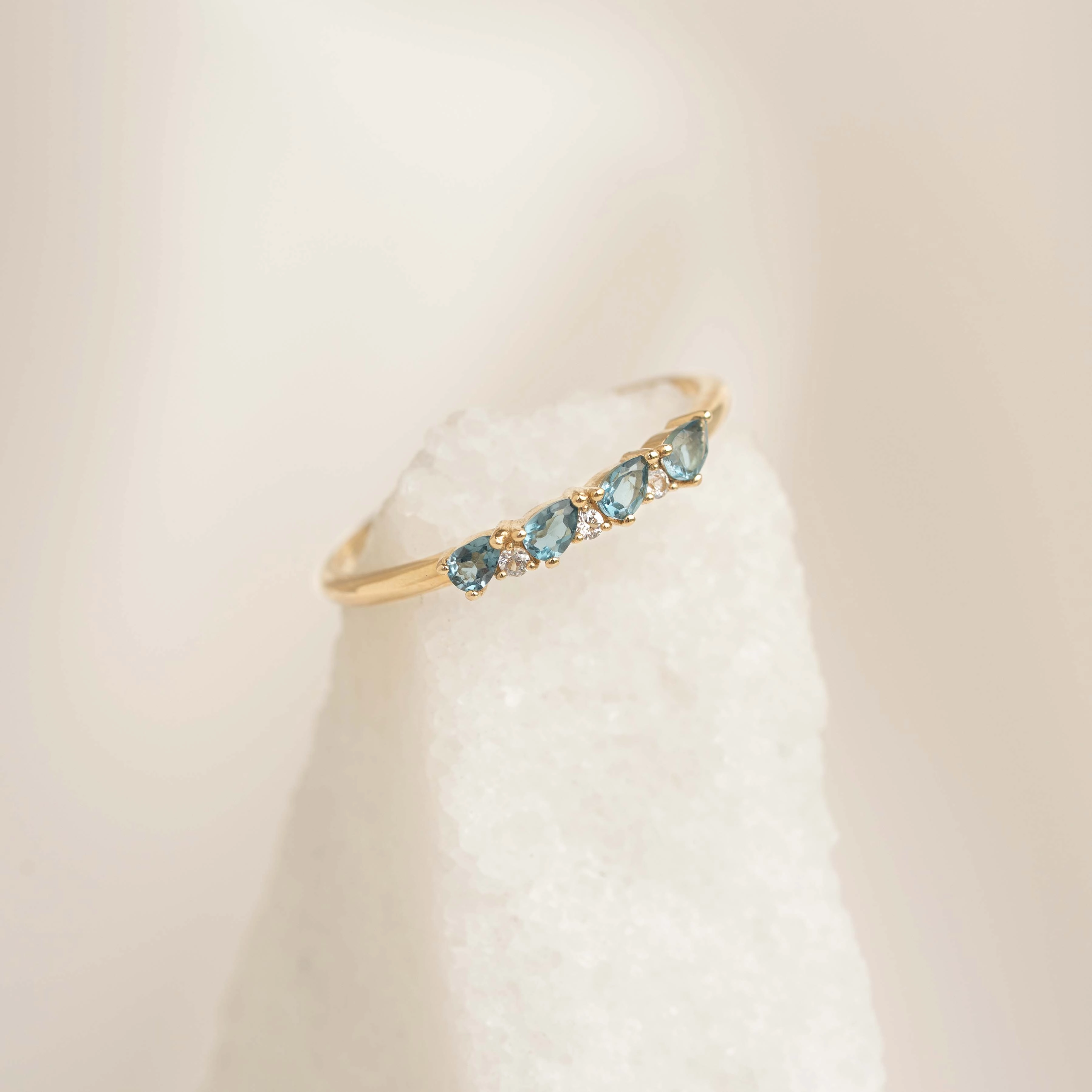 Classic Appeal Artistic Look September Birthstone Pear Ring 14k Gold - London Blue Topaz and Diamond