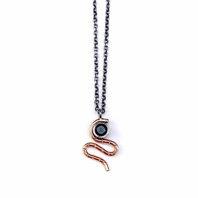 Serpent Necklace - 14k Gold, Sterling Silver   Black Spinel Distinctive Layer Luxe Mood