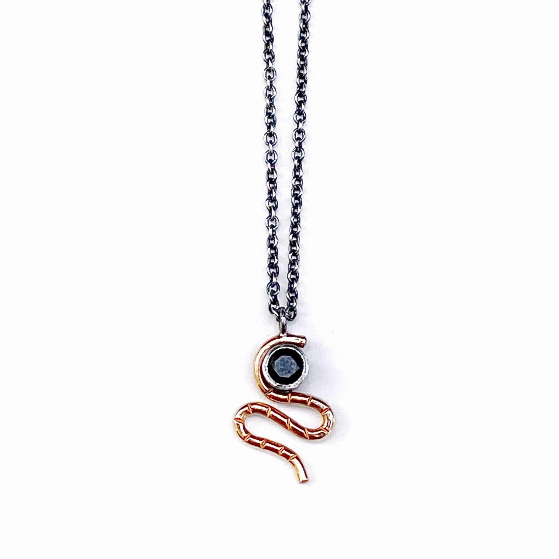 Serpent Necklace - 14k Gold, Sterling Silver   Black Spinel Distinctive Layer Luxe Mood
