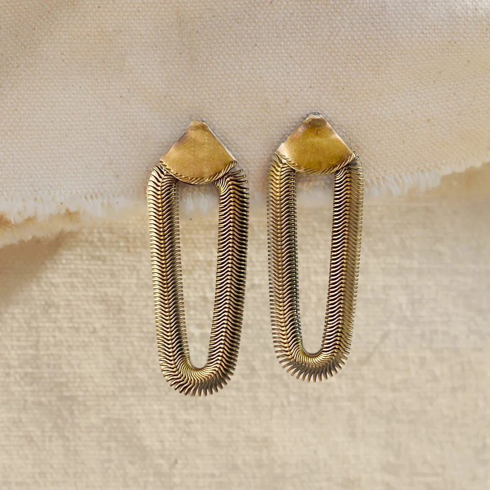 Lustrous Finish Timeless Accent Serpentine Earrings - Oxidized Brass   Sterling Silver