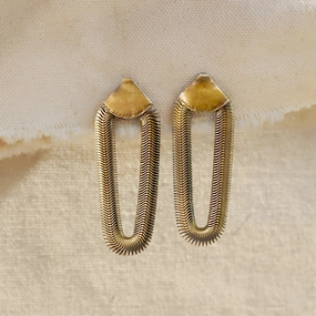 Lustrous Finish Timeless Accent Serpentine Earrings - Oxidized Brass   Sterling Silver