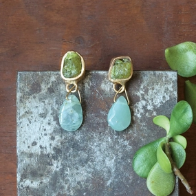 Calm Waters Earrings - Brass, Aquamarine   Green Garnet Allure Form Shiny Jewelry Design