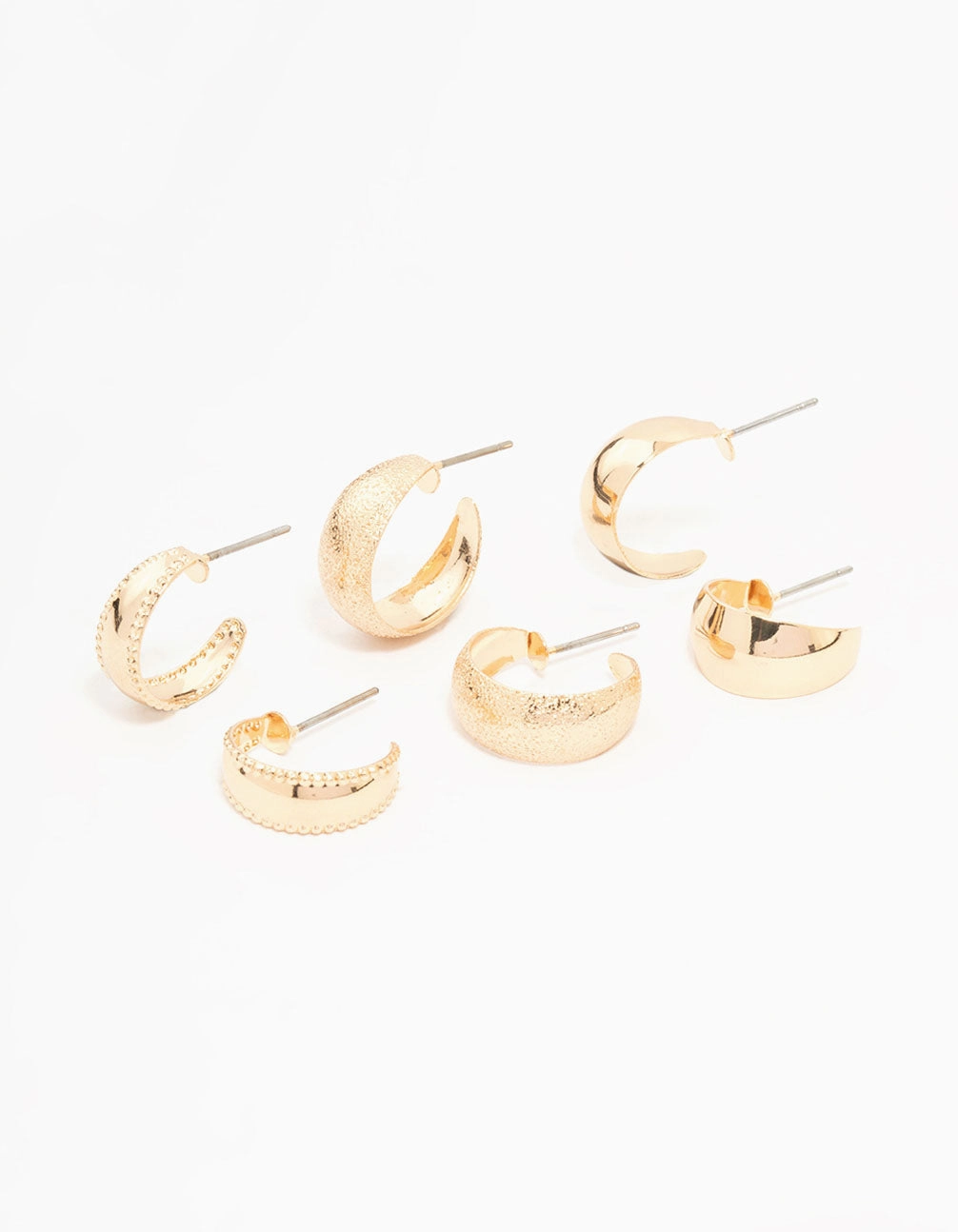 Gold Hammered & Teardrop Hoop Earrings 3-Pack Radiant Accent Fashion Focus
