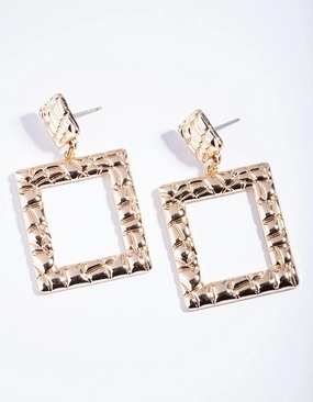 Artful Touch Gold Textured Square Drop Earrings