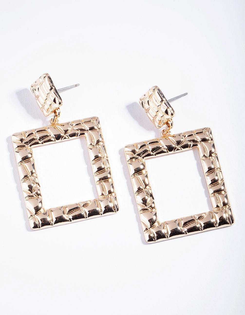 Artful Touch Gold Textured Square Drop Earrings
