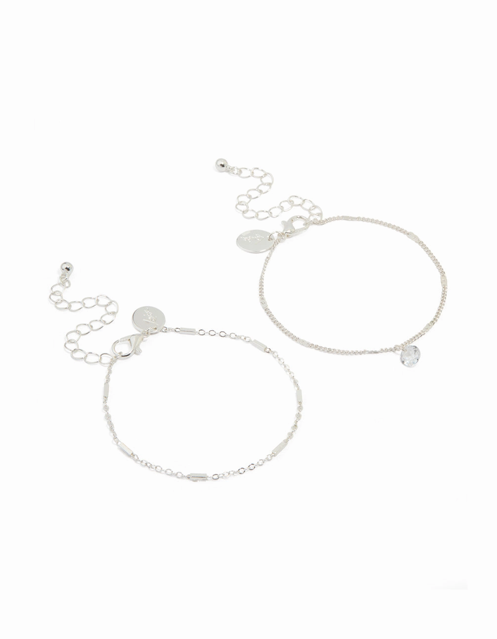 Silver Cubic Zirconia Drop & Chain Bracelets 2-Pack Layered Texture
