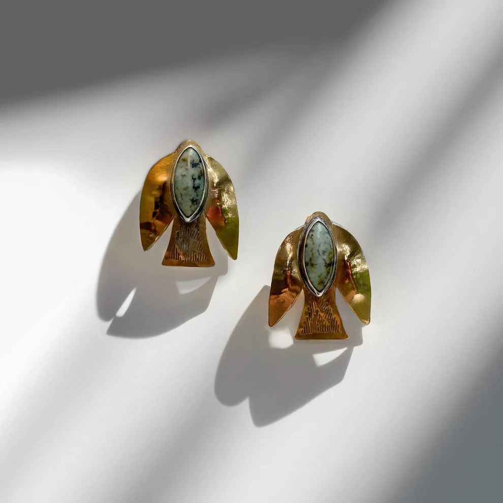 Charming Shine Paloma Earrings - Oxidized Brass, Sterling Silver   African Turquoise