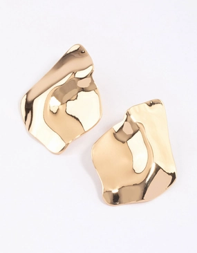 Celebration Ready Gold Large Melted Wave Stud Earrings