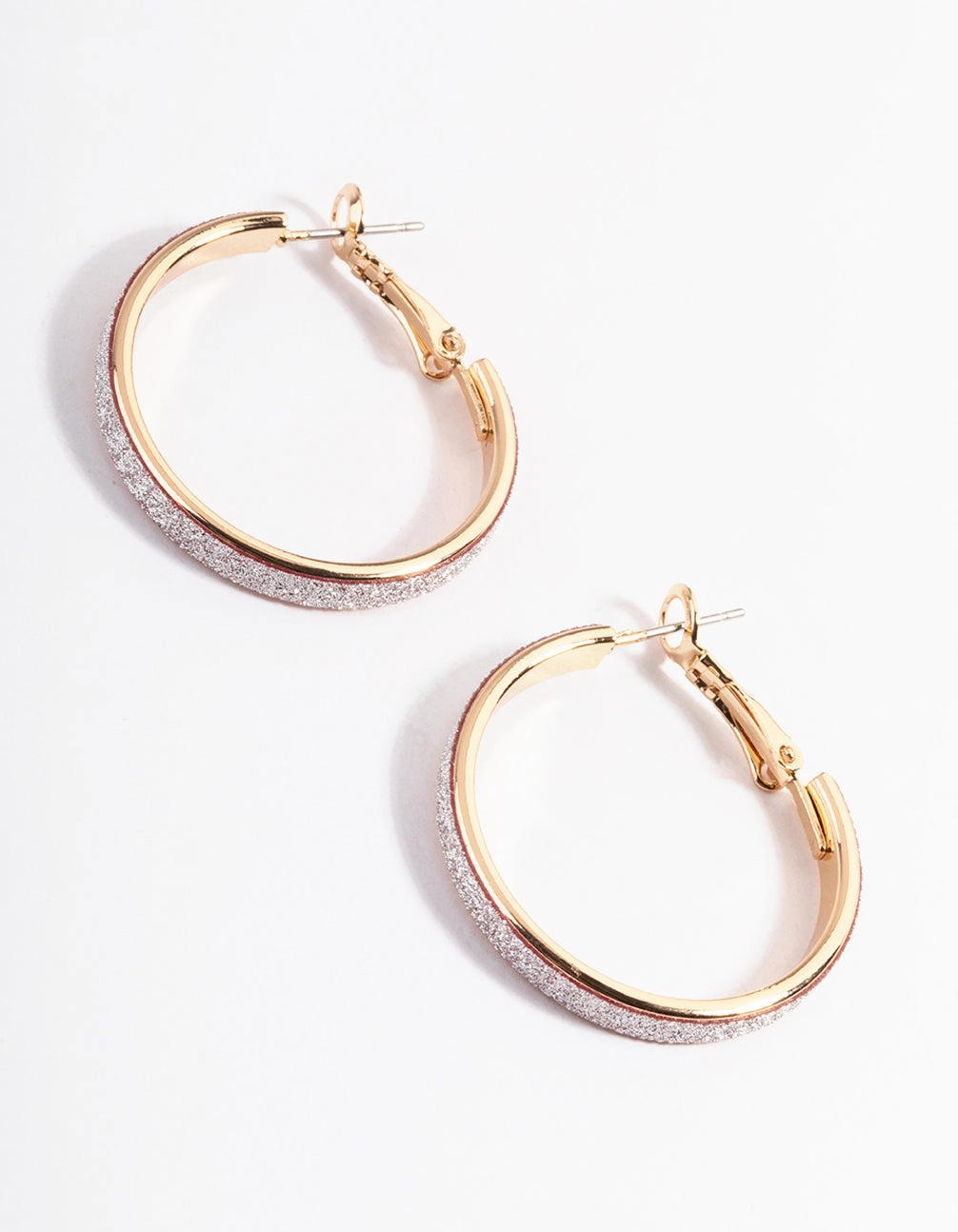 Gold Medium Glitter Hoop Earrings Precious Gemstones