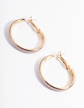 Gold Medium Glitter Hoop Earrings Precious Gemstones