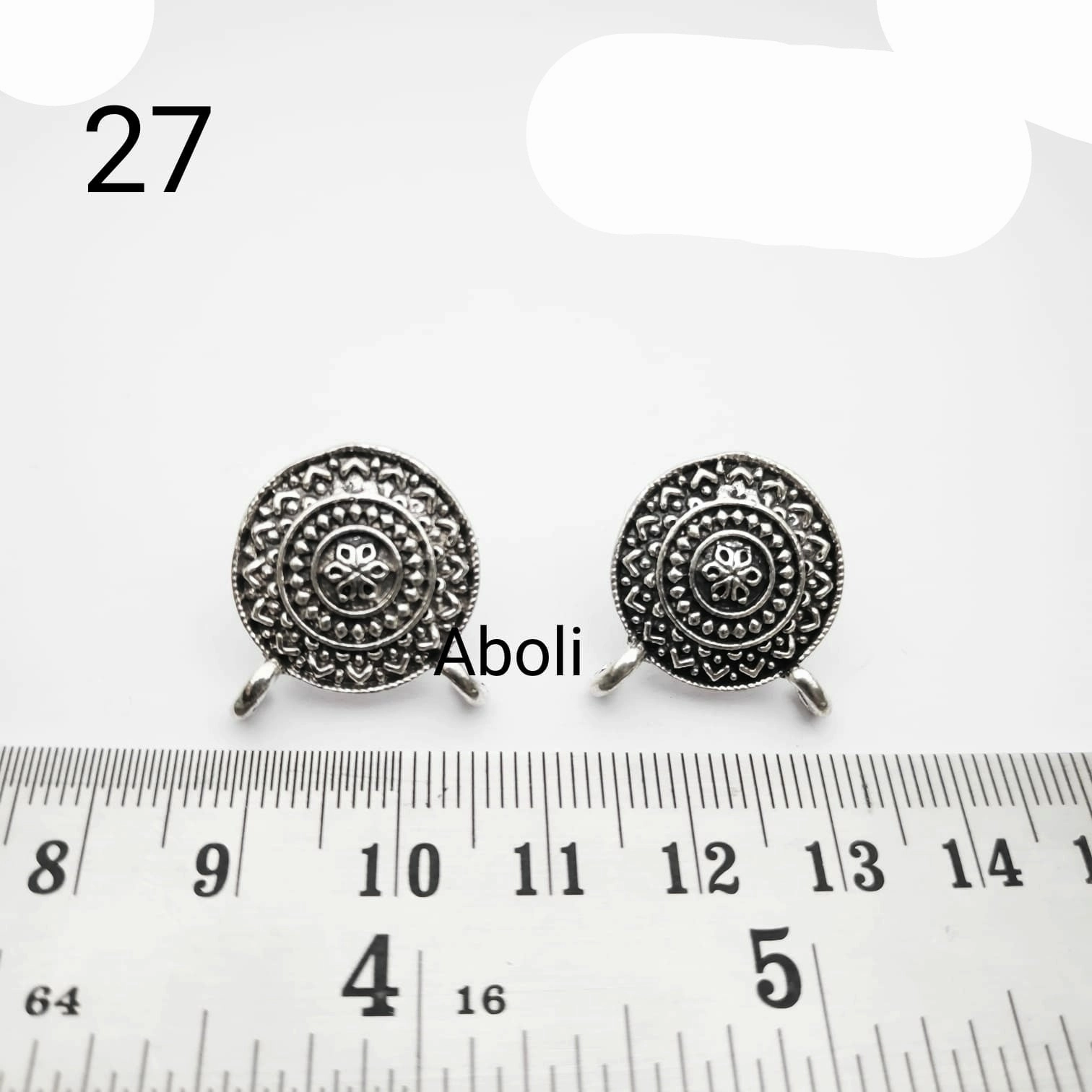 Silver mandala earrings stud components metal earrings findings with 2 loops ESS27 Modern Finish