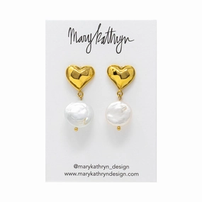 Formal Night Heart Pearl Drop Earrings