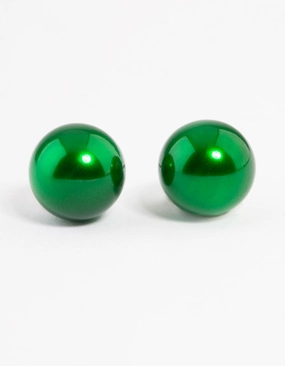 Green Metallic Ball Stud Earrings urban vibe Sophisticated Vibe