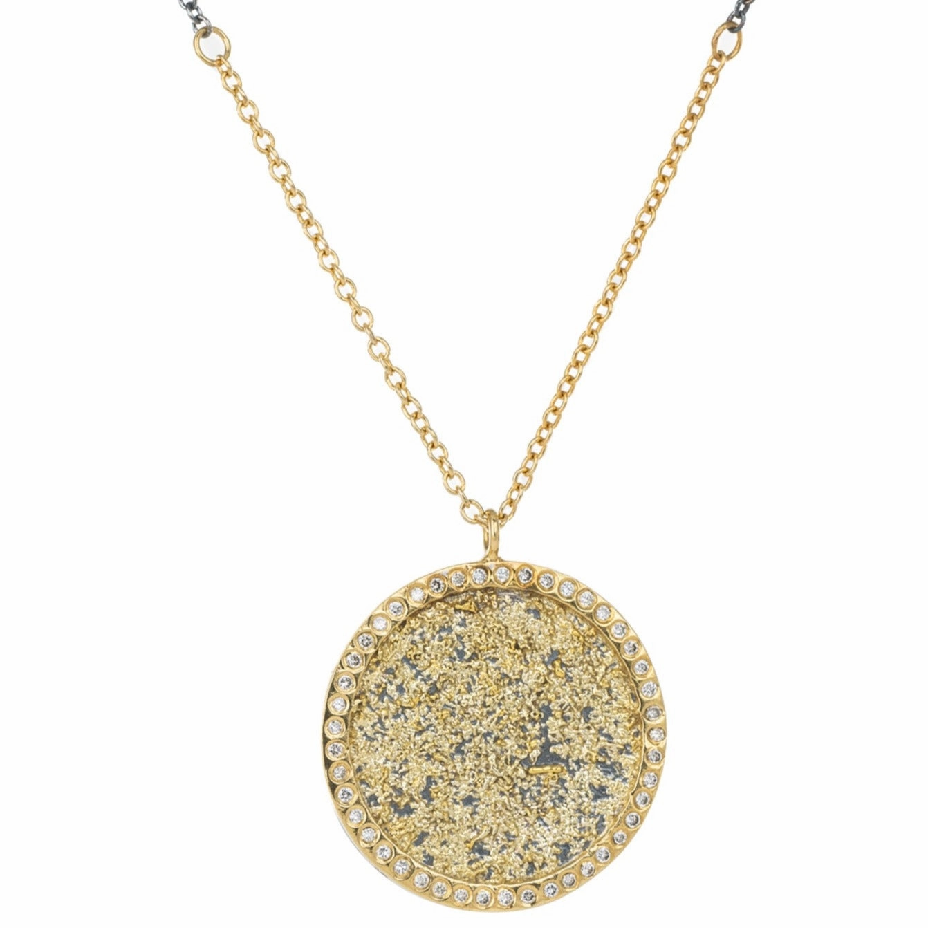 Statement Look Polished Layer Sol Burst Necklace  - 22k/18k Gold, Oxidized Silver   Reclaimed Diamonds