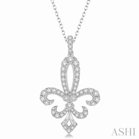 Polished Touch 1 1/2 Ctw Round Cut Diamond Fleur De Lis Pendant in 14K White Gold with Chain