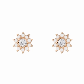 Petite Touch Gold White Flower Diamante Stud Earrings