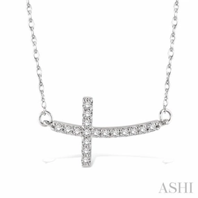 Pretty Ornament 1/5 Ctw Round Cut Diamond Cross Pendant in 14K White Gold with Chain