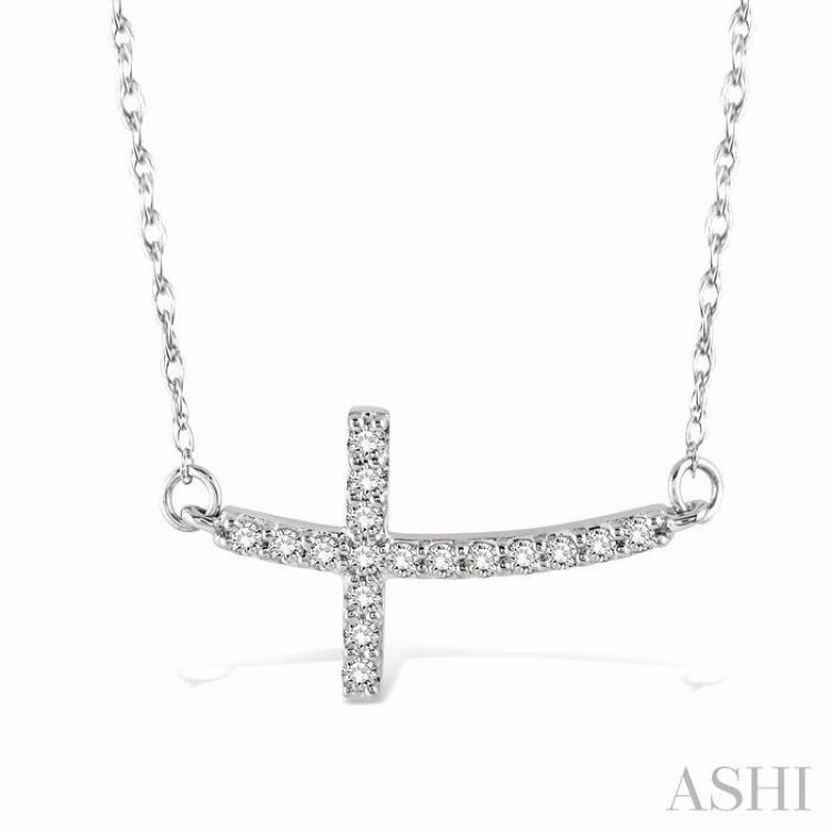 Pretty Ornament 1/5 Ctw Round Cut Diamond Cross Pendant in 14K White Gold with Chain