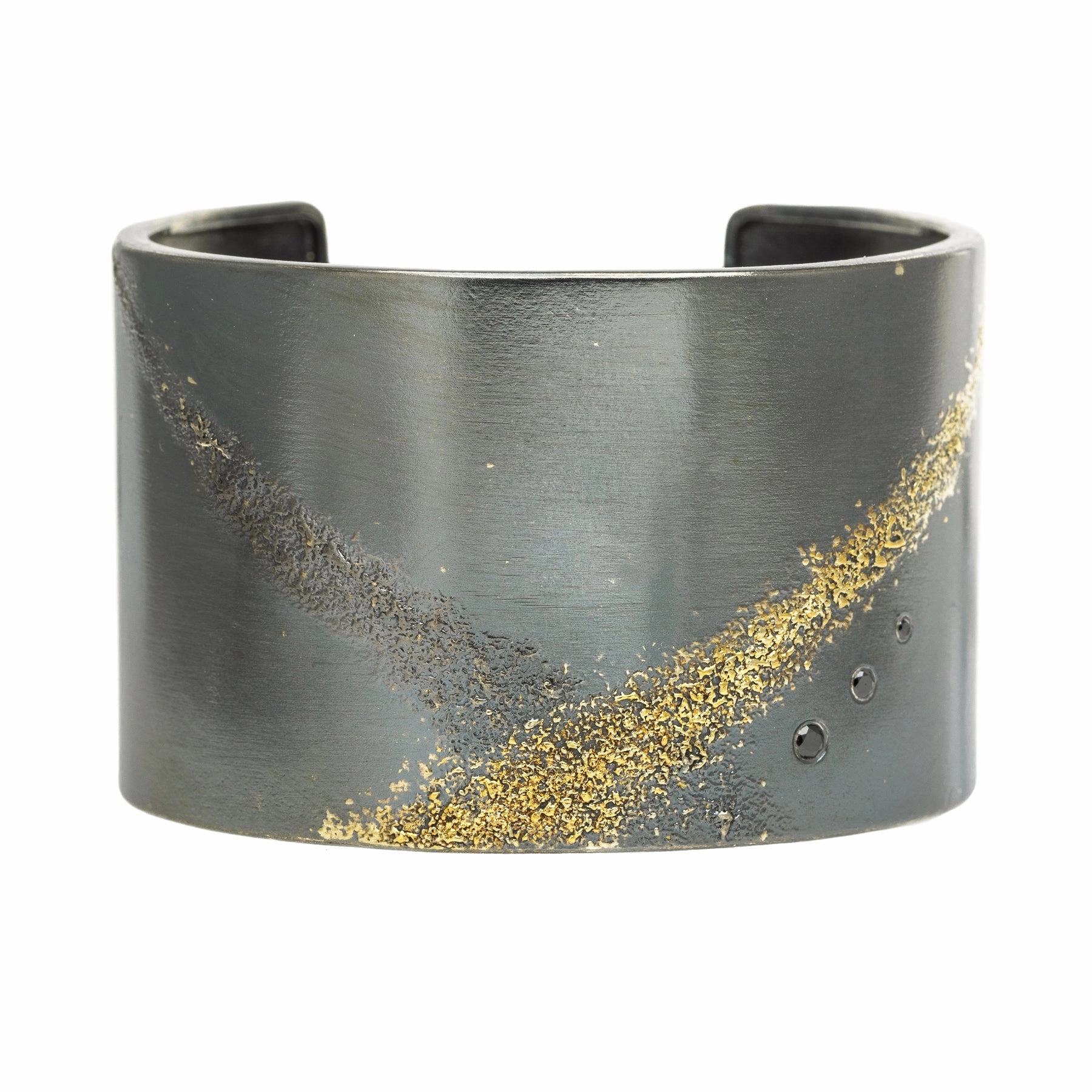 Engagement Accent Artful Design Silver   Gold Slice Cuff - 22k Gold, Oxidized Silver   Black Diamonds