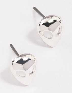 Formal Accent Silver Alien Head Stud Earrings