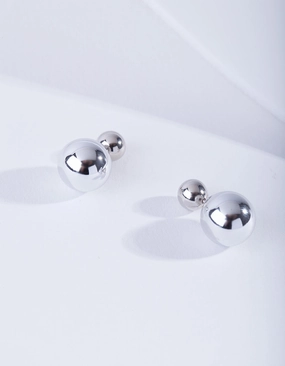 Silver Ball Sandwich Stud Earrings Minimal Radiance Daily Collection