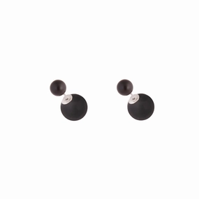 Silver Black Round Sandwich Stud Earrings Opulent Detail Timeless Detailing