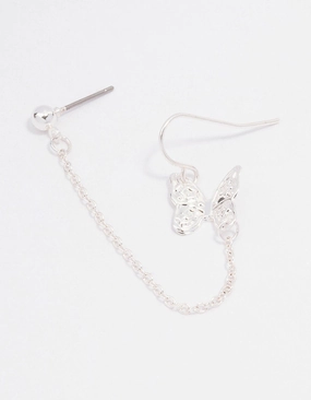Silver Butterfly Chain Drop Earrings Distinctive Craft