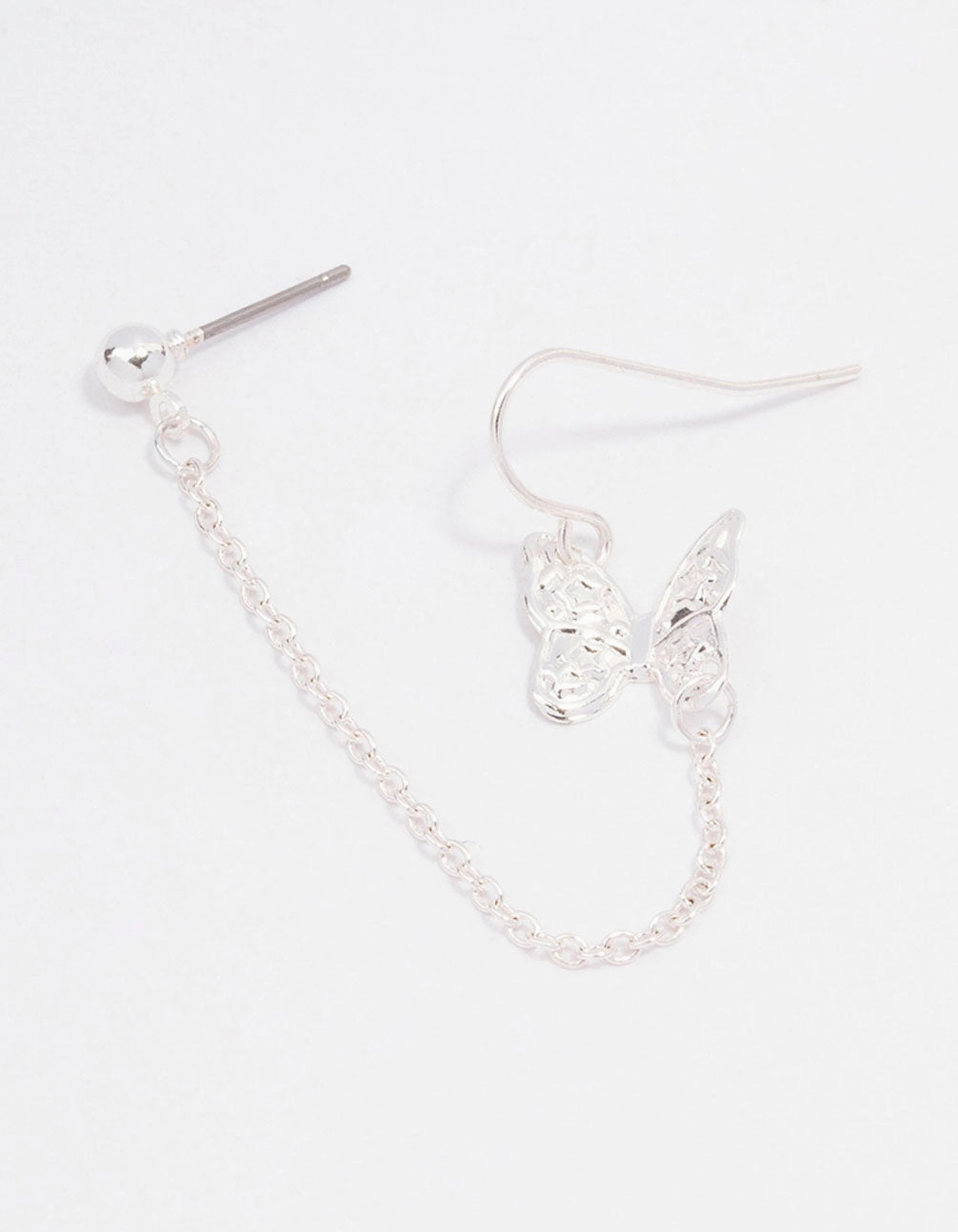 Silver Butterfly Chain Drop Earrings Distinctive Craft