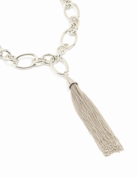 Shiny Lines Silver Chain Fringe Drop Necklace