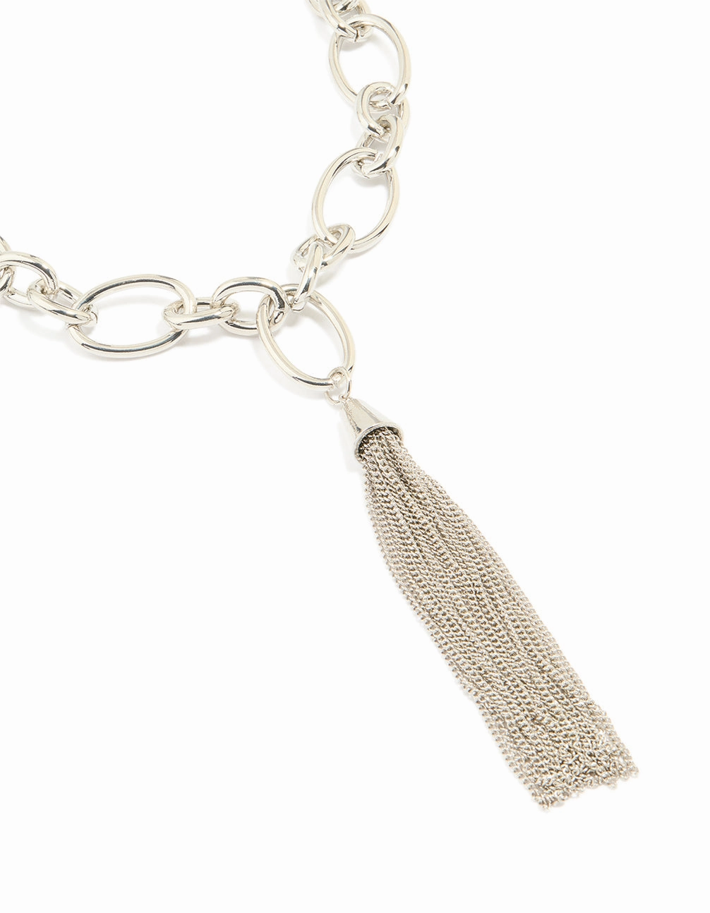 Shiny Lines Silver Chain Fringe Drop Necklace