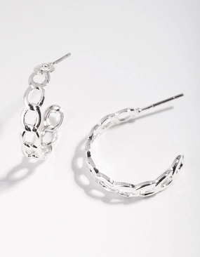 Vogue Piece Refined Gift Silver Chain Link Hoop Earrings