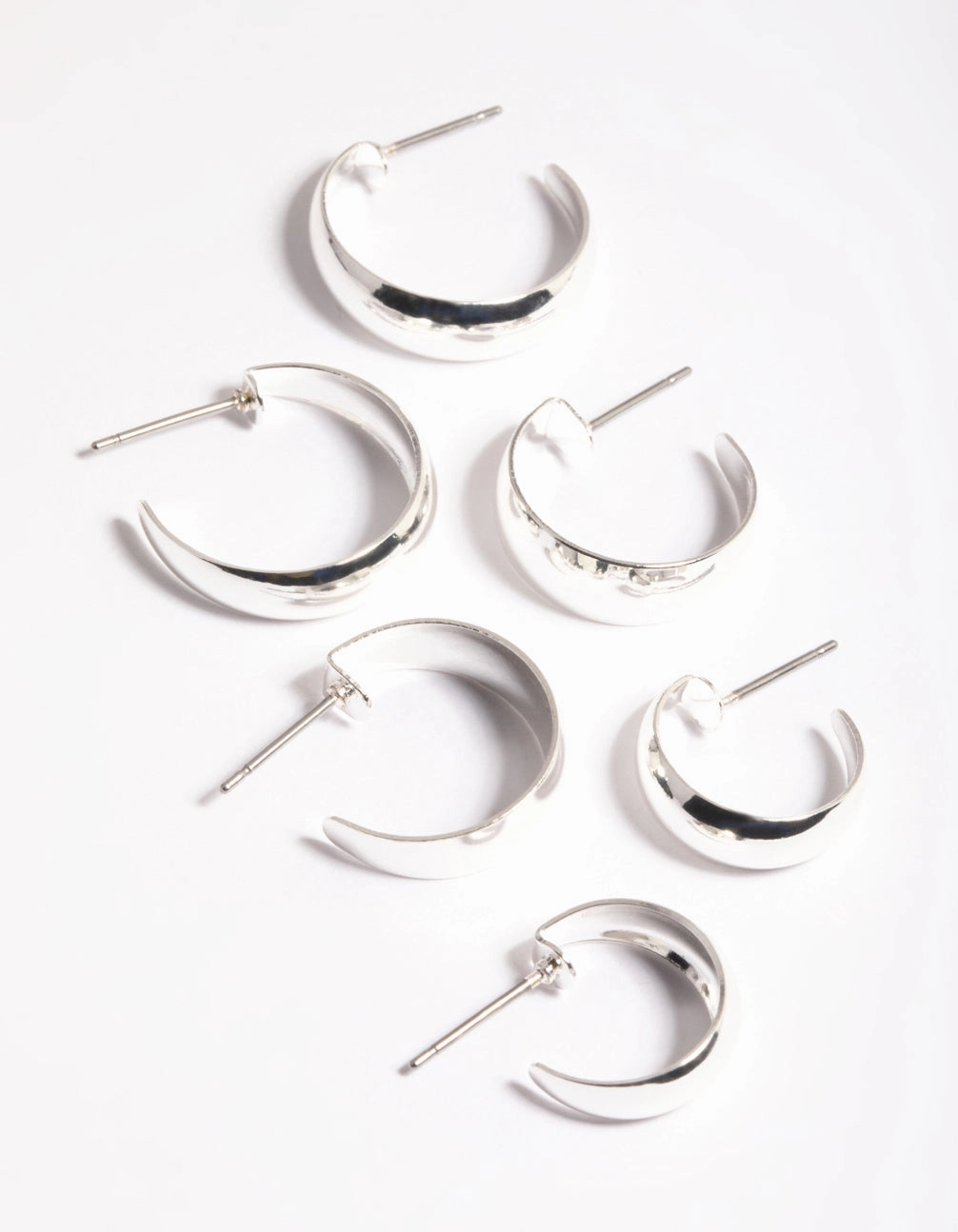 Formal Attire Custom Finish Silver Chubby Hillow Hoop Earrings Pack