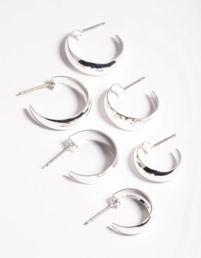 Formal Attire Custom Finish Silver Chubby Hillow Hoop Earrings Pack