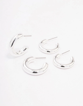 Silver Chubby Hoop Earring Pack Gloss Moment Casual Elegance