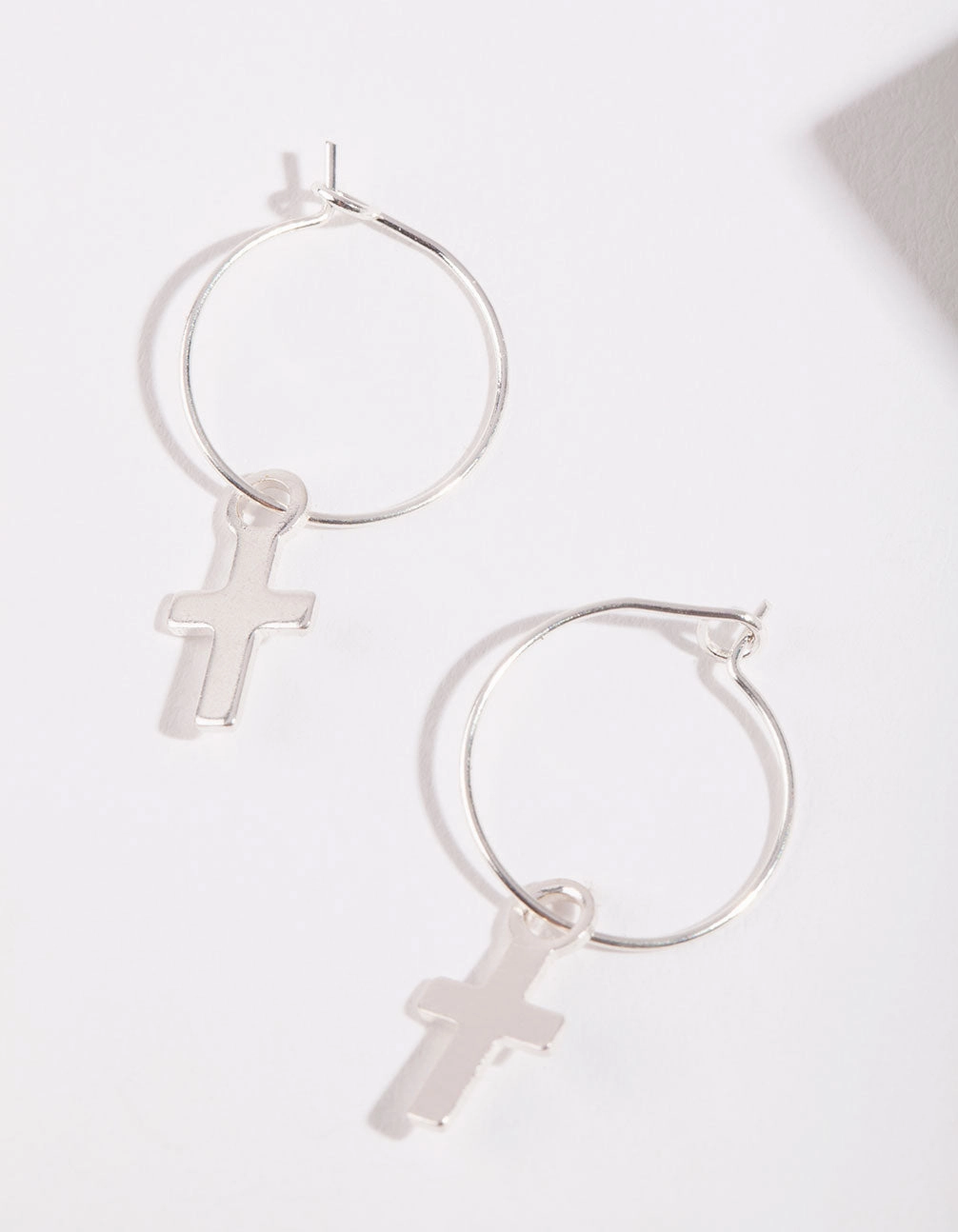 Subtle Look Silver Cross Hoop Earrings