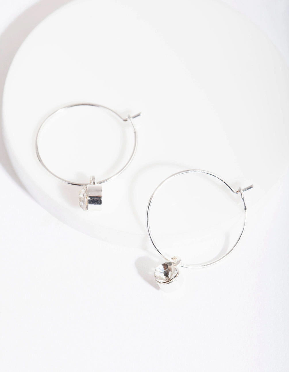 Alluring Accent Delicate Features Silver Crystal Stone Hoop Earrings