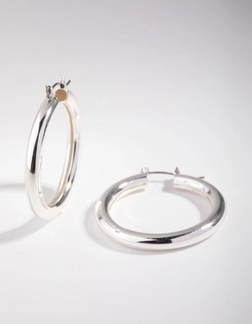 Petite Shine Luxury Fashion Silver Curved Medium Hoop Earrings