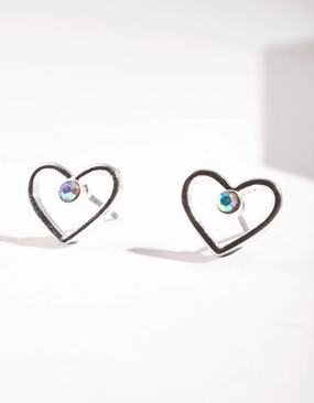 Modern Aesthetic Silver Cut Out & Diamante Heart Stud Earring