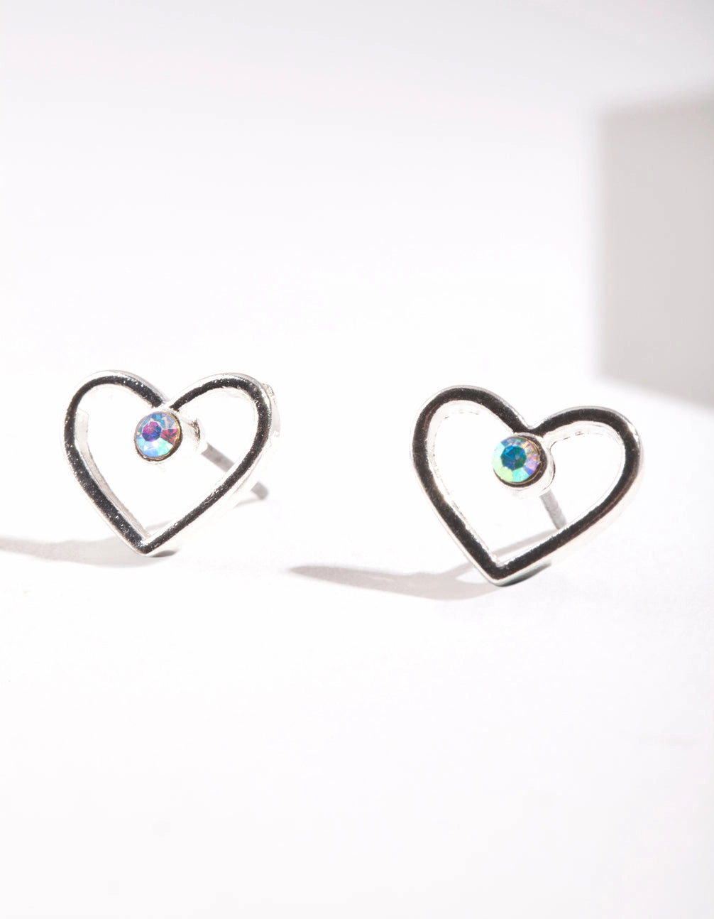 Modern Aesthetic Silver Cut Out & Diamante Heart Stud Earring