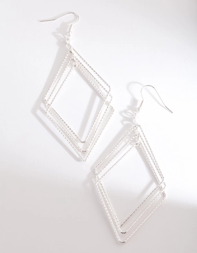 Silver Diacut Hollow Diamond Drop Earring Stylish Fashion Natural Look