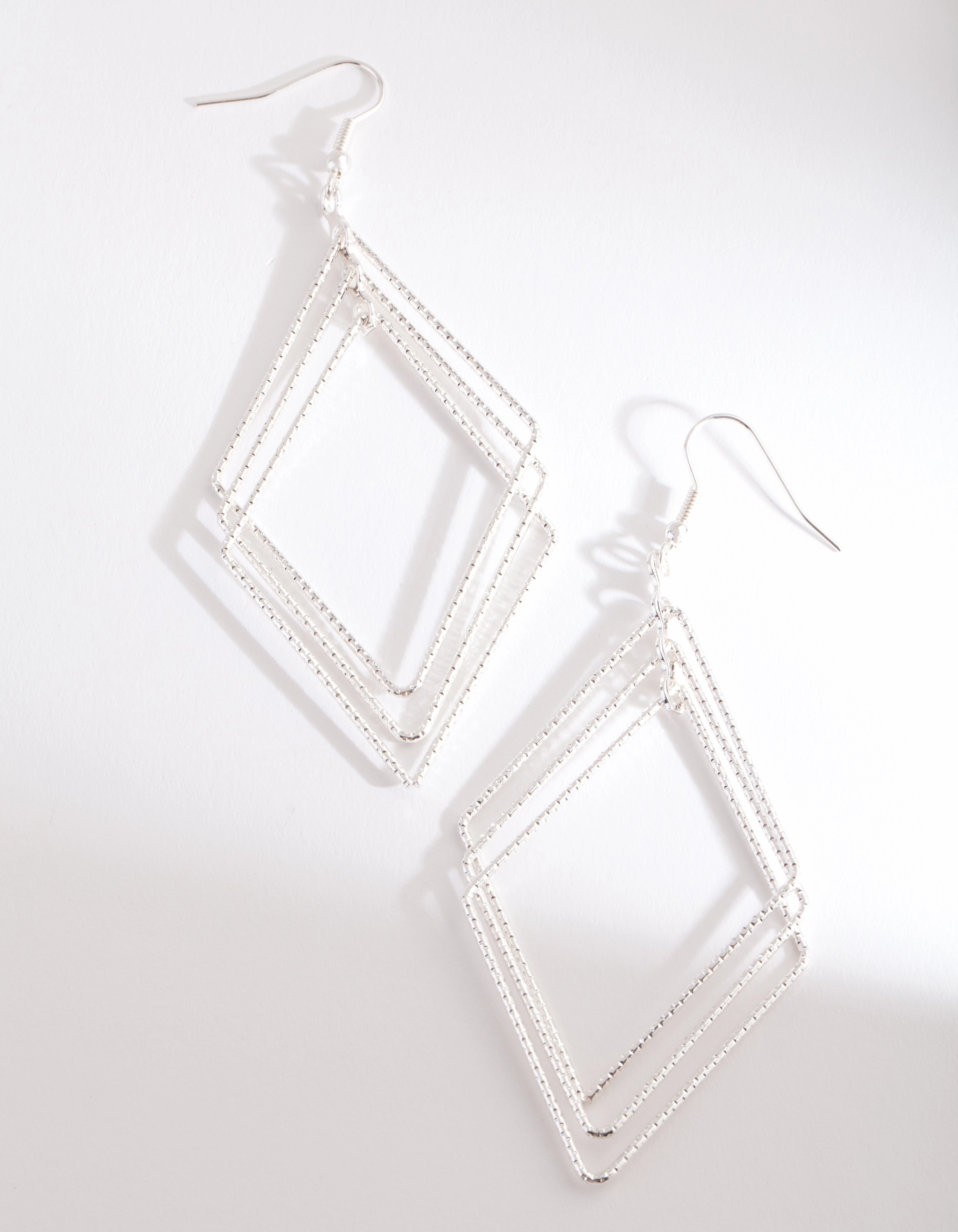 Silver Diacut Hollow Diamond Drop Earring Stylish Fashion Natural Look