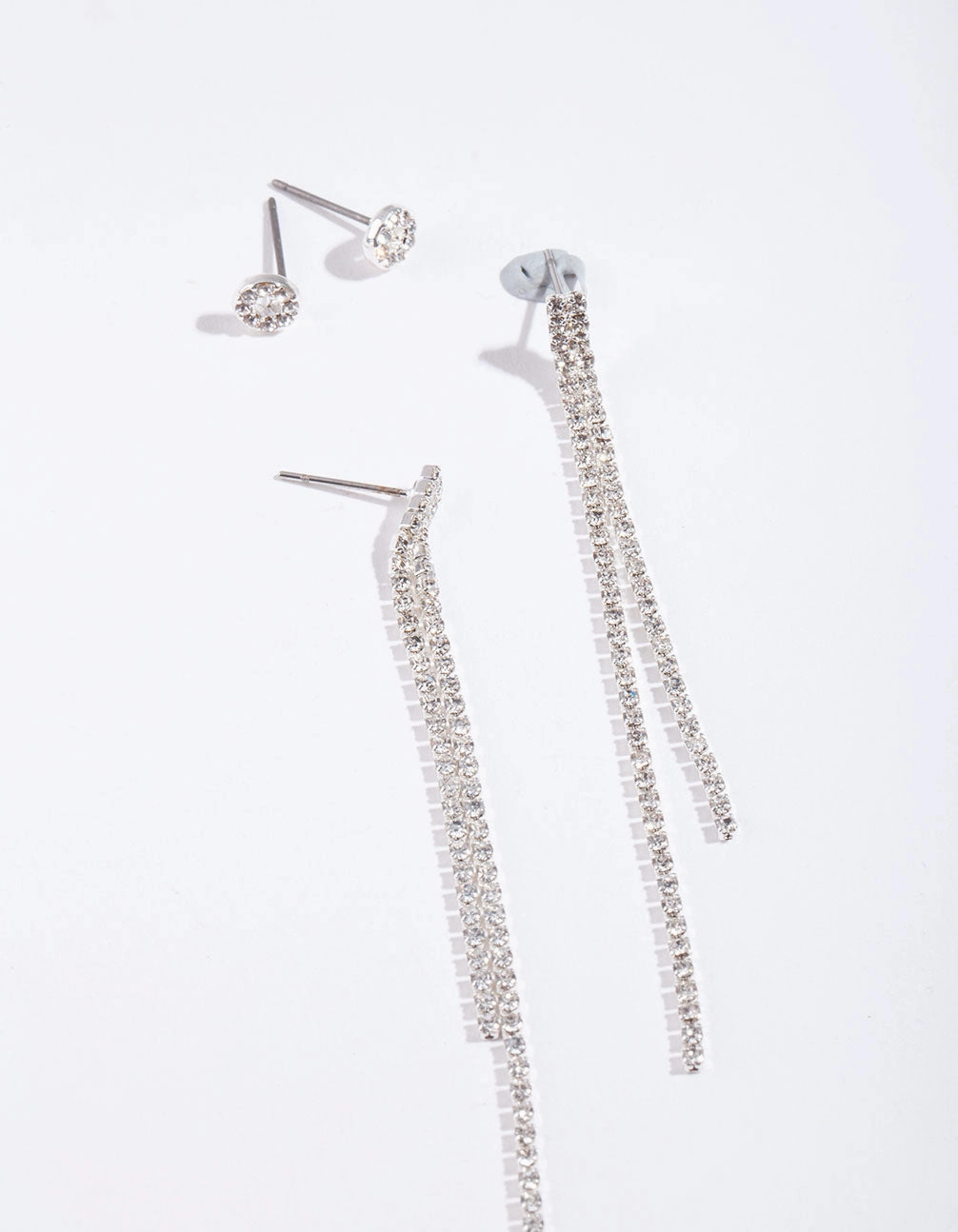 Elegant Pop Simple pieces Silver Diamante Chain Earring Pack