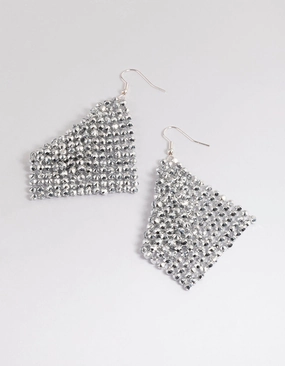 Silver Diamante Chainmail Drop Earrings Premium Jewelry