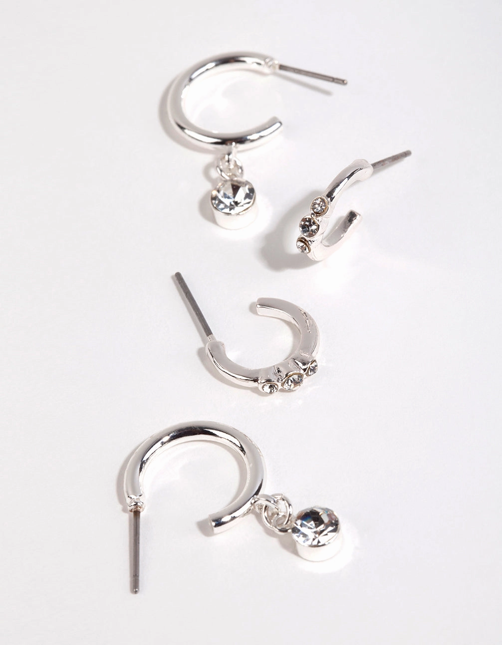Chic Gem Rich Detailing Silver Diamante Detail Hoop Earring Pack
